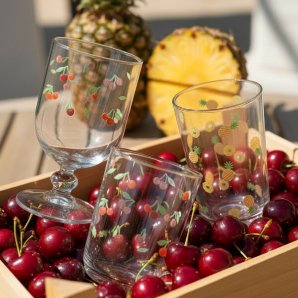 CERVE bicchieri decorati ciliegie Glass Cherry ambientati